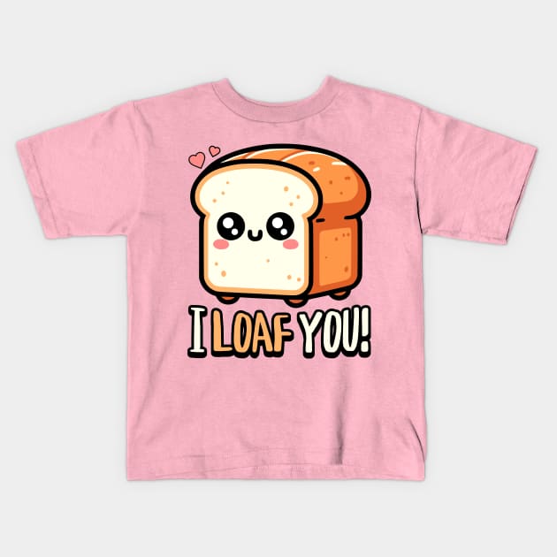 I Loaf You! Cute Bread Pun Kids T-Shirt by Cute And Punny